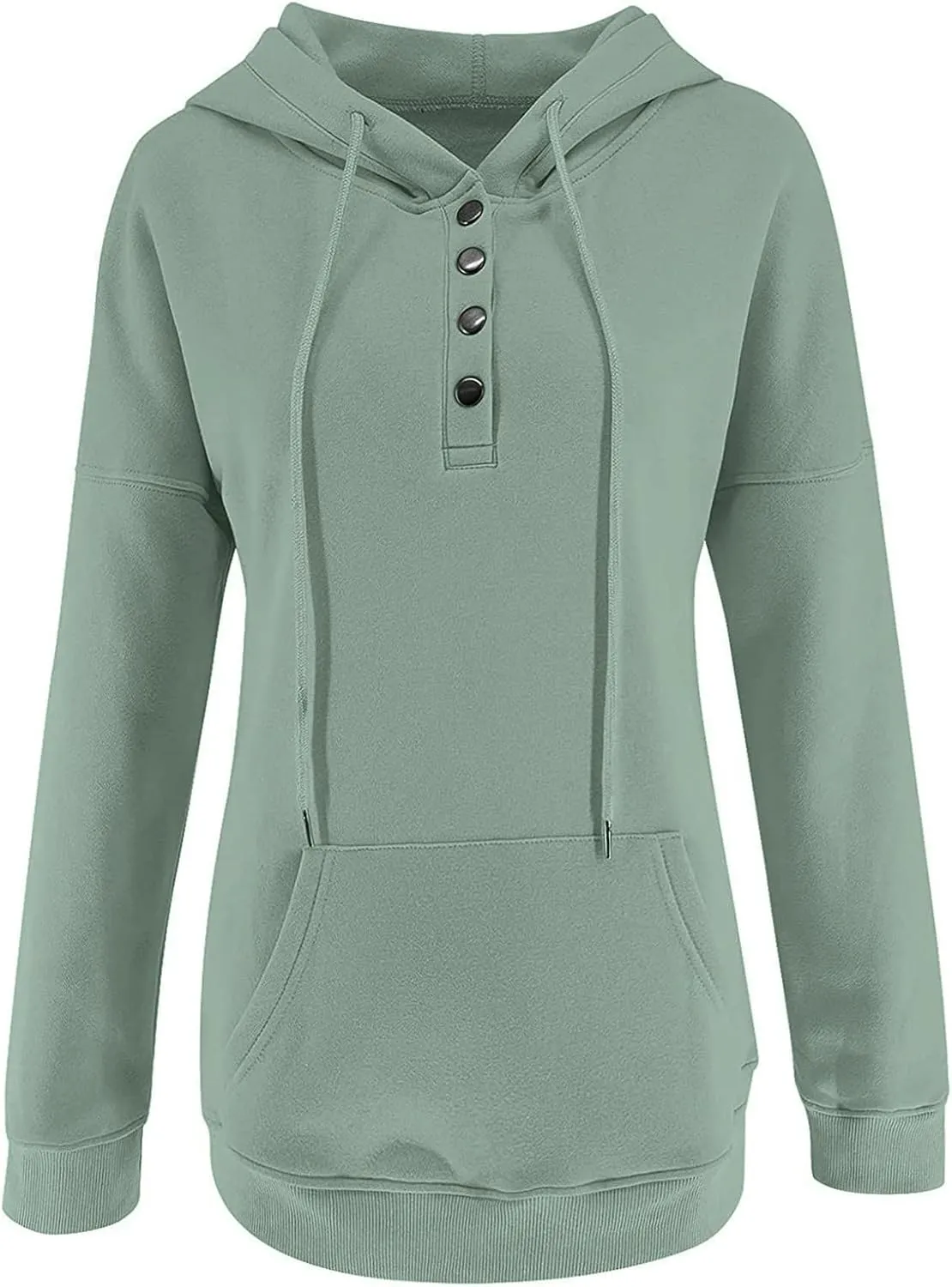 slqdgmryz Hoodies for Women Button Preppy Tunic Sweatshirt Plain Cute Hoodie Drawstring Long Sleeve Pullover with Pockets