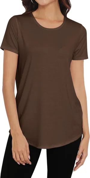 Smile Fish Women Crewneck Loose Fit Tunic Tops Short Sleeve Dressy Casual Summer Long Tee Shirts