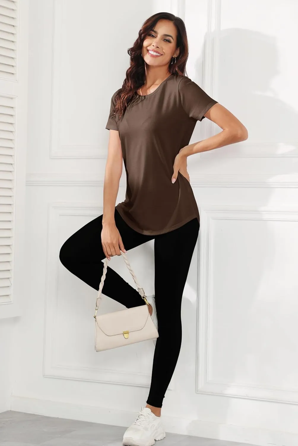 Smile Fish Women Crewneck Loose Fit Tunic Tops Short Sleeve Dressy Casual Summer Long Tee Shirts