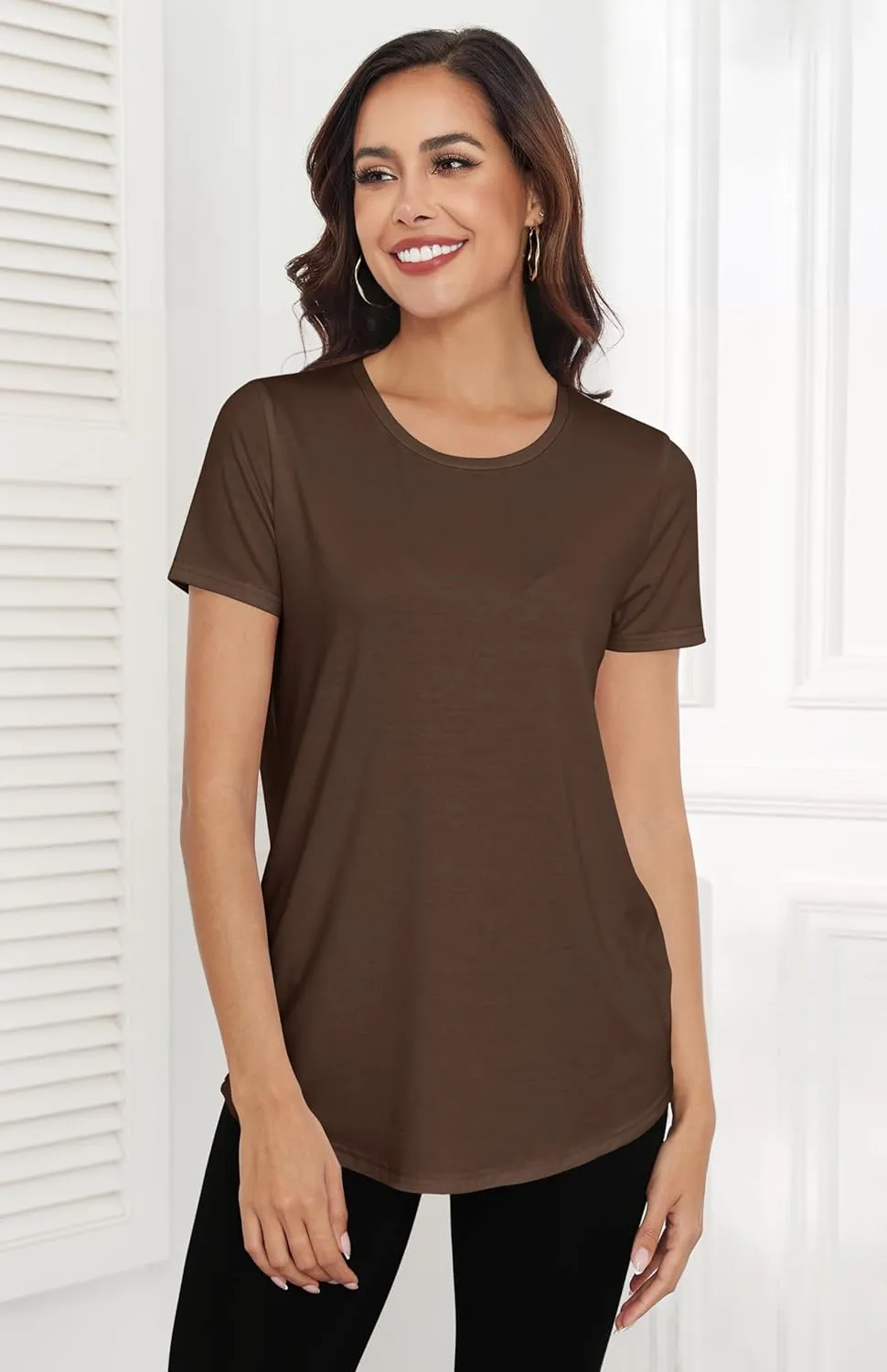Smile Fish Women Crewneck Loose Fit Tunic Tops Short Sleeve Dressy Casual Summer Long Tee Shirts