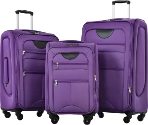 Softside Luggage Expandable 3 Piece Set Suitcase Upright Spinner Softshell Lightweight Luggage Travel Set - Purple