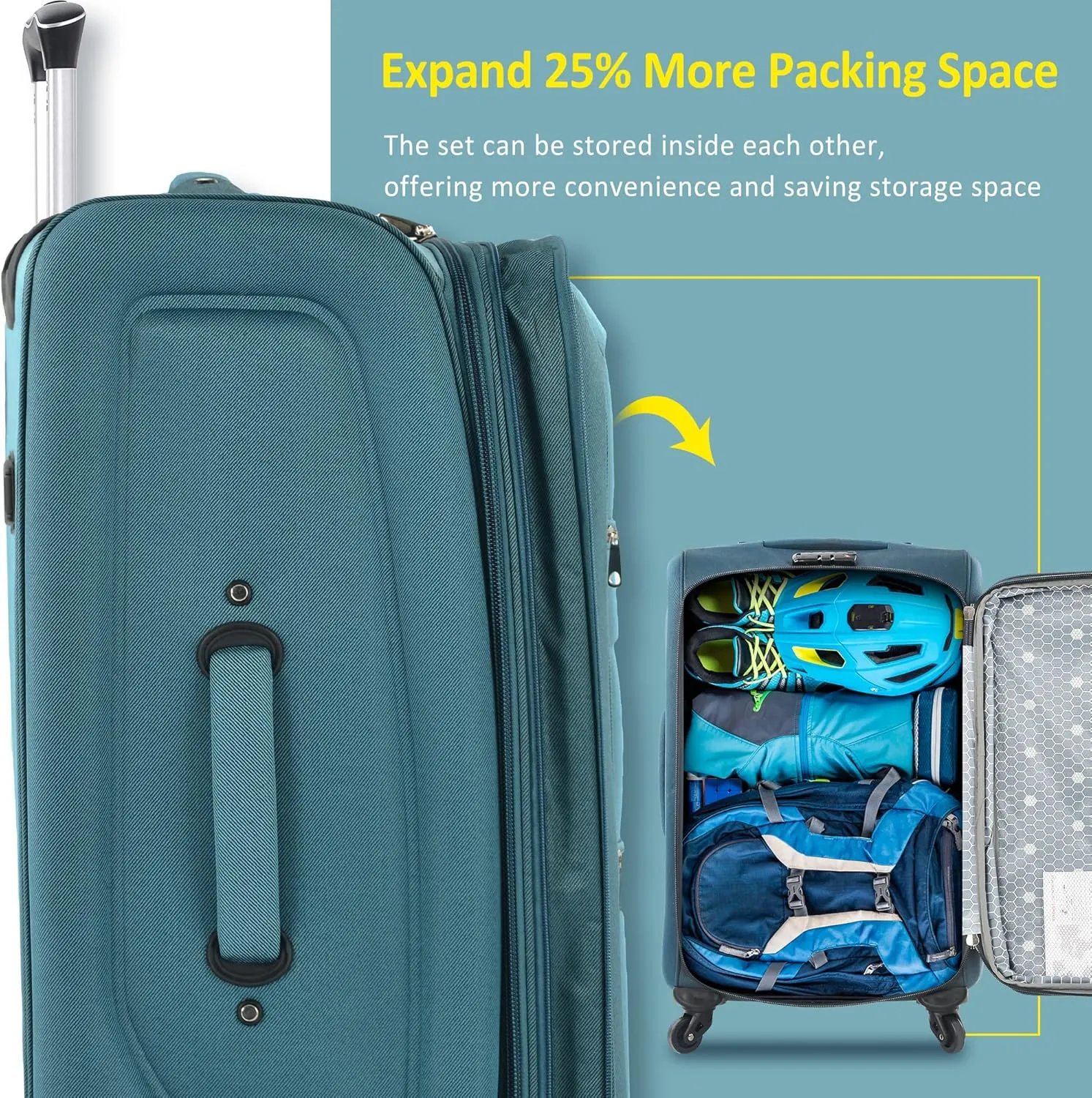 Softside Luggage Expandable 3 Piece Set Suitcase Upright Spinner Softshell Lightweight Luggage Travel Set