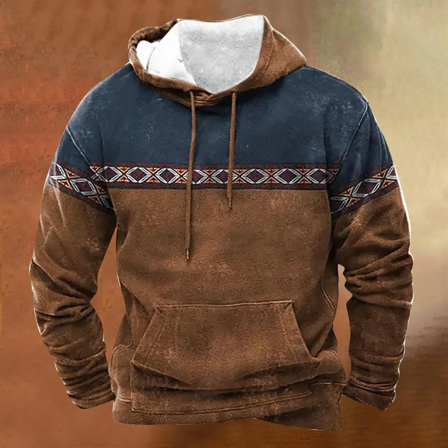 Solid Hoodie Pullover Sweater Mens Autumn And Winter Loose Plus Size Hooded Pullover Sweater Knit Sweatshirt with