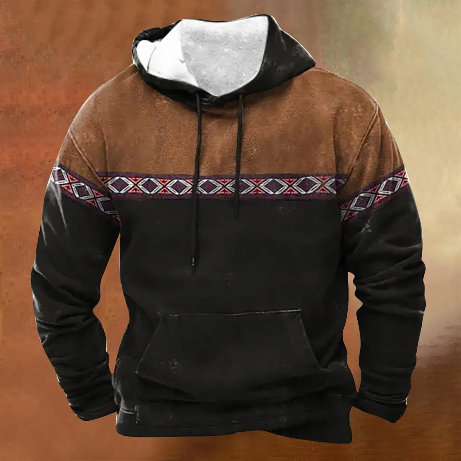 Solid Hoodie Pullover Sweater Mens Autumn And Winter Loose Plus Size Hooded Pullover Sweater Knit Sweatshirt with