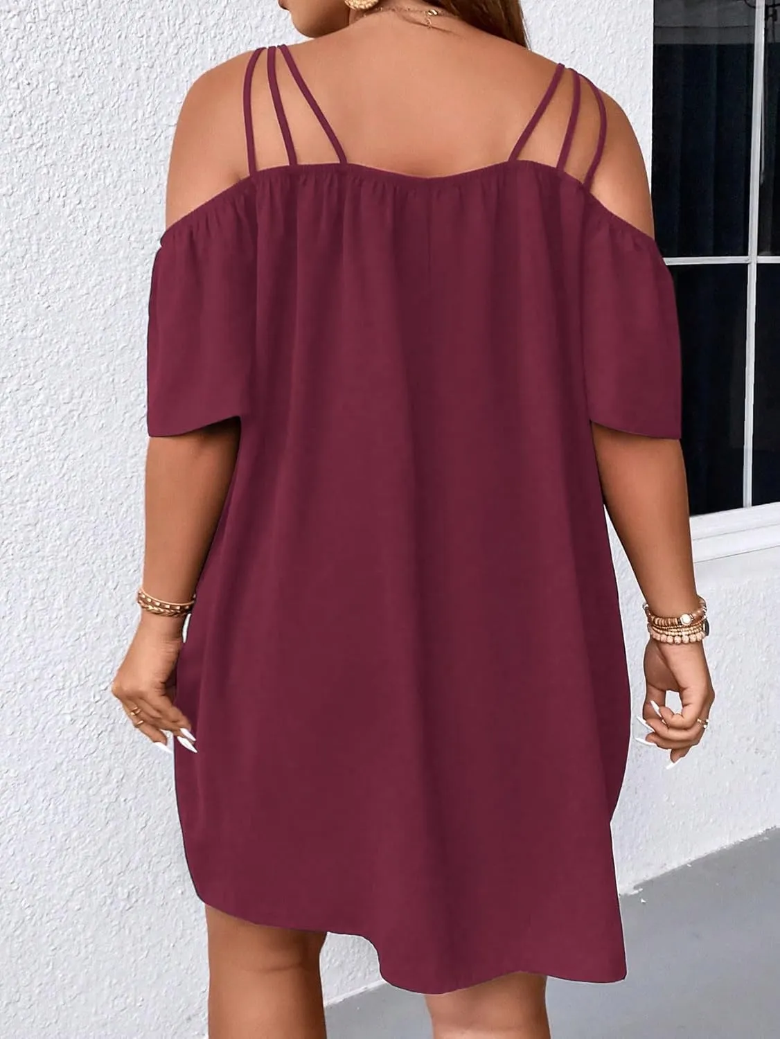 SOLY HUX Women's Plus Size Dresses Off Shoulder Short Sleeve Short Dresses Causal Loose Tunic Summer Dress