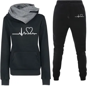 Stessotudo Sweatsuits for Women 2 Piece Pant Sets Plus Size Long Sleeve Hoodies Cute Heart Print Sweatshirt Casual Track Suit