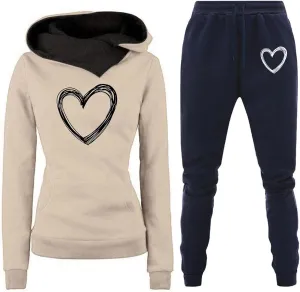 Stessotudo Track Suits for Women Trendy Two Piece Pants Sets Heart Print Cute Hoodies Long Sleeve Pullover Casual Sweatsuits