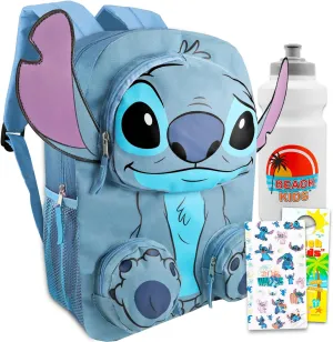 Stitch Backpack for Girls Set - Bundle with Lilo and Stitch Backpack with Front Pockets Plus Water Bottle, Tattoos, More | Stitch Backpack Set for Kids