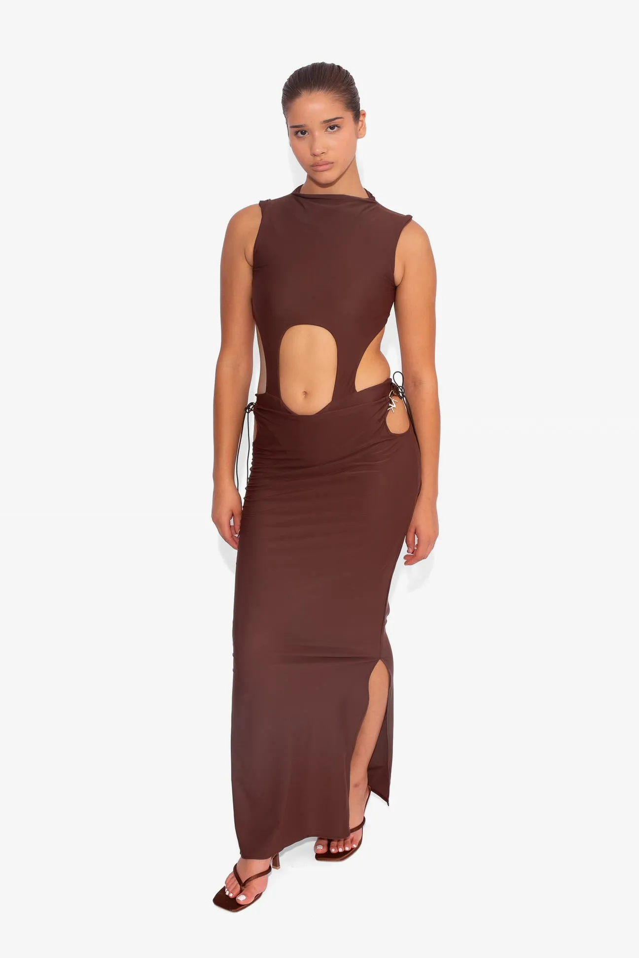 Stretch Side Cut Out Skirt in Cocoa