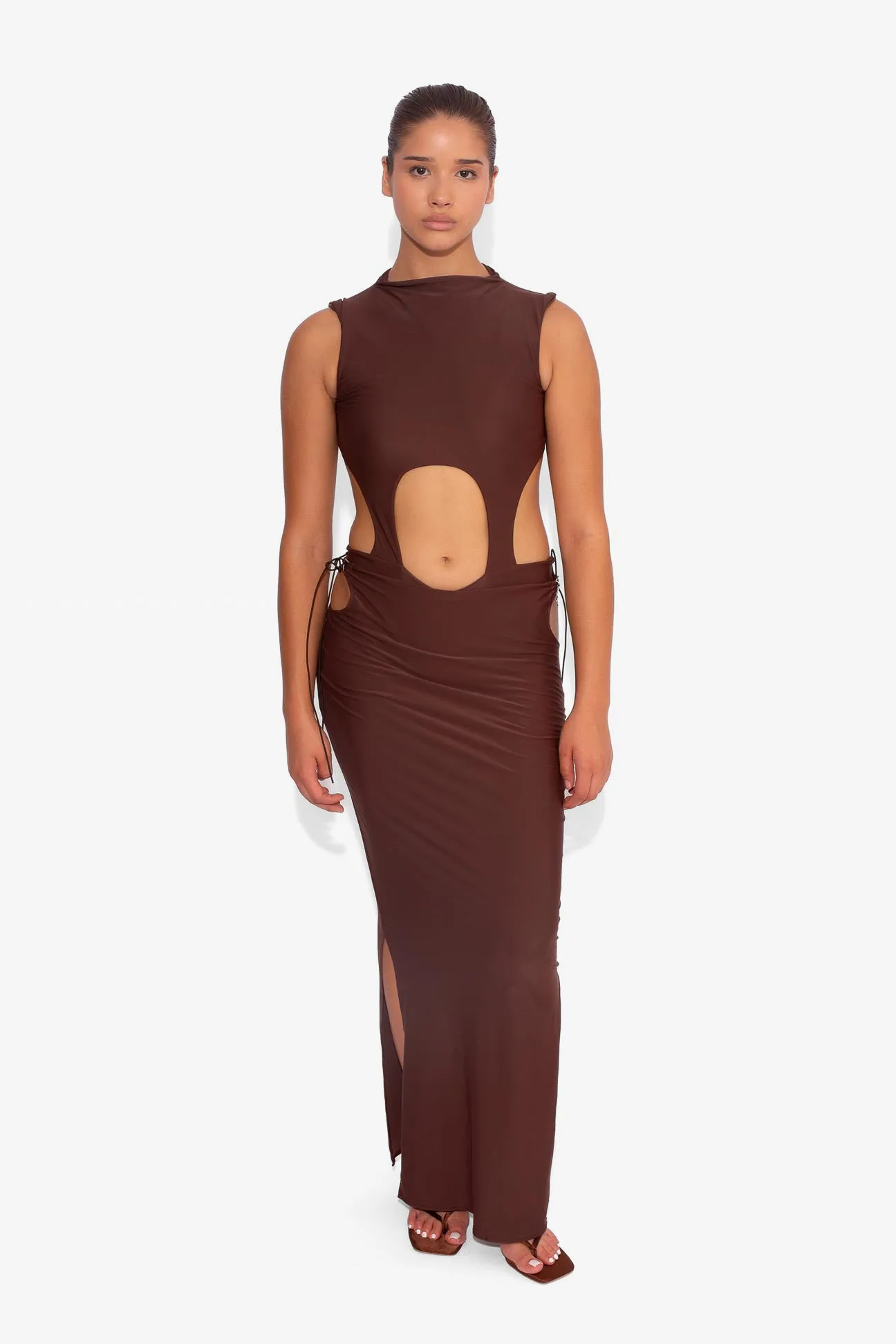 Stretch Side Cut Out Skirt in Cocoa