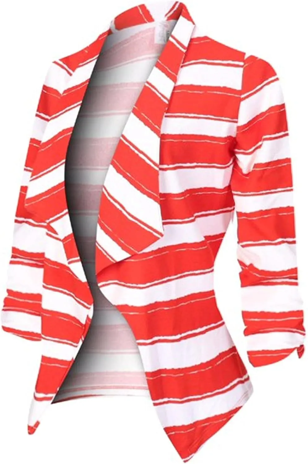 Striped and Dot Print Blazer Jackets for Women 3/4 Sleeve Spring Fall Coat Casual Work Open Front Outwear (Red-7#, L)