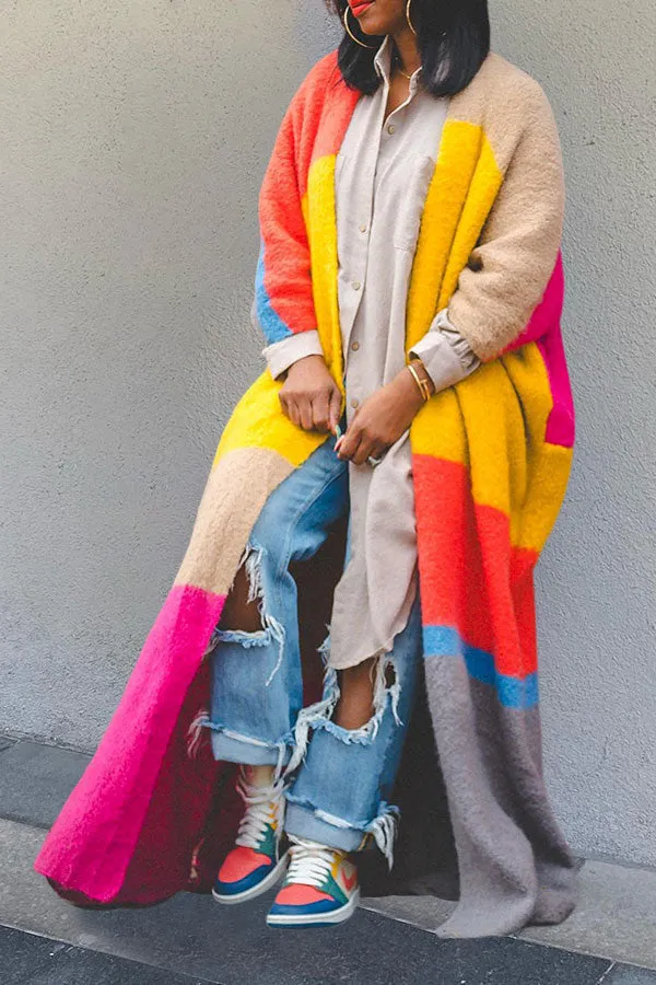 Stylish Colorblock Drop Shoulder Cardigan