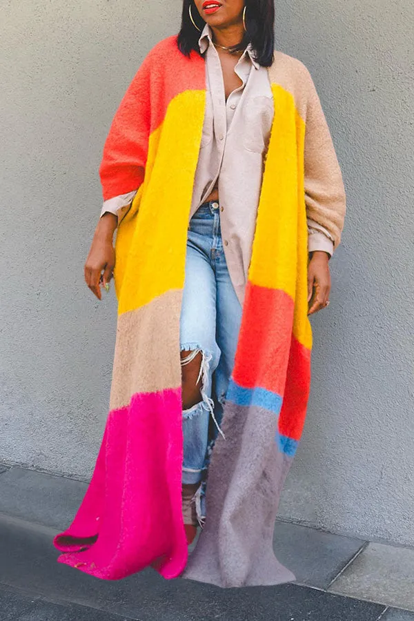 Stylish Colorblock Drop Shoulder Cardigan