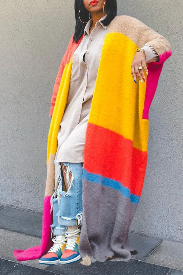 Stylish Colorblock Drop Shoulder Cardigan