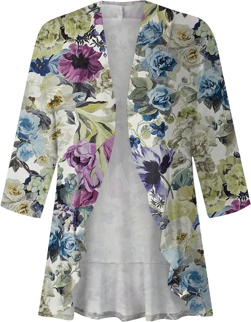 Summer Cardigans for Women Lightweight Ruched 3/4 Sleeve Open Front Cardigan Casual Loose Cover up Shrugs for Dress