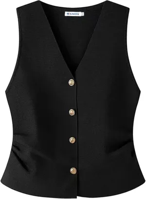 Sweater Vest Top for Women Dressy Sleeveless V Neck Cardigan Sweater Elegant Button Up 2025 Trendy Sweaters Tank Vest