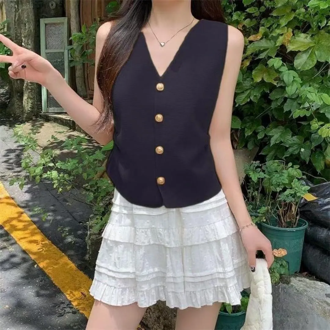 Sweater Vest Top for Women Dressy Sleeveless V Neck Cardigan Sweater Elegant Button Up 2025 Trendy Sweaters Tank Vest