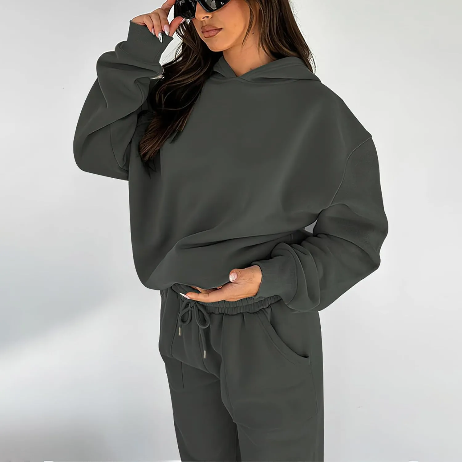 Sweatsuits for Women 2 Piece Outfits Fleece Oversized Hoodies and Sweatpants Jogger Winter Fall Tracksuit Set