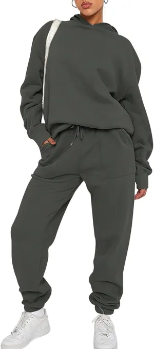 Sweatsuits for Women 2 Piece Outfits Fleece Oversized Hoodies and Sweatpants Jogger Winter Fall Tracksuit Set
