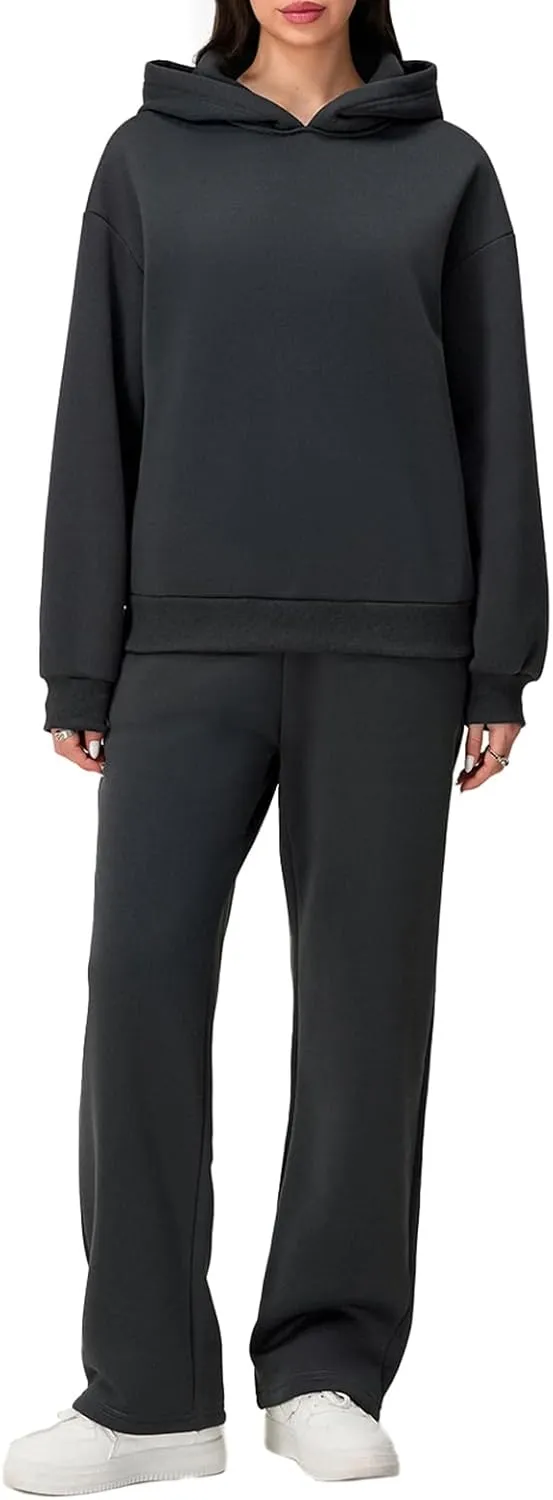 Sweatsuits Women 2 Piece Outfit Bow Print Long Sleeve Oversized Hooded Sweatshirt Wide Leg Sweatpants Set Tracksuit
