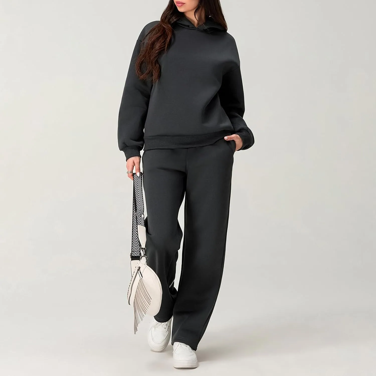 Sweatsuits Women 2 Piece Outfit Bow Print Long Sleeve Oversized Hooded Sweatshirt Wide Leg Sweatpants Set Tracksuit