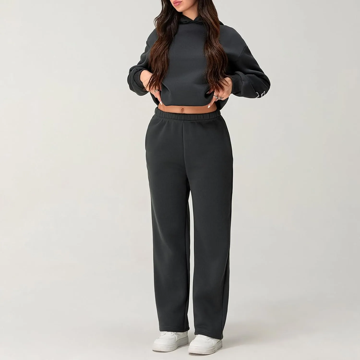 Sweatsuits Women 2 Piece Outfit Bow Print Long Sleeve Oversized Hooded Sweatshirt Wide Leg Sweatpants Set Tracksuit