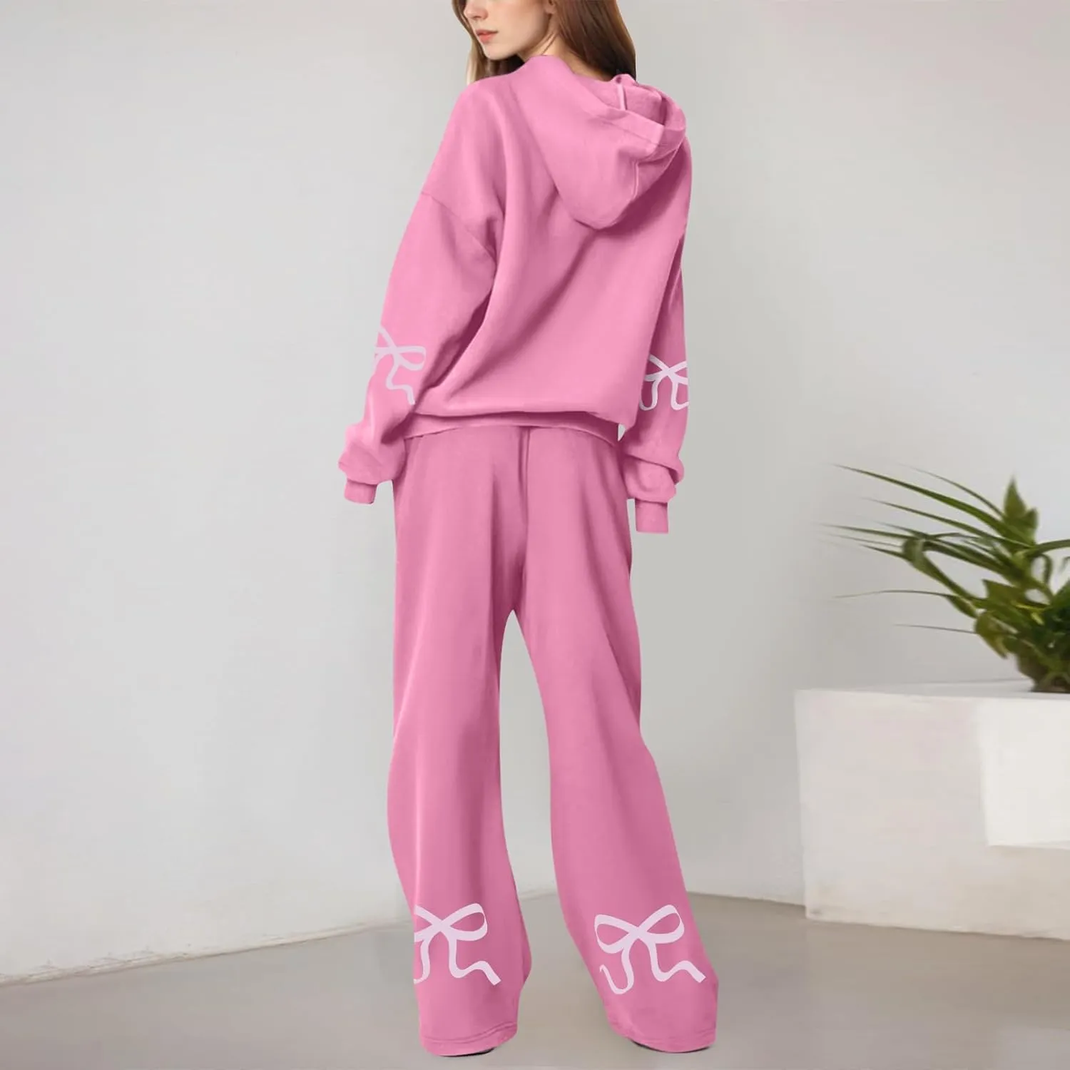 Sweatsuits Women 2 Piece Outfit Fleece Oversized Bow Hoodie and Sweatpants Track Suits Matching Lounge Pants Sets