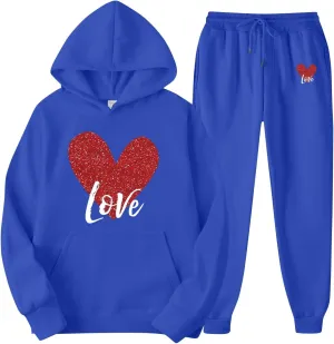 Sweatsuits Women 2 Piece Outfit Two Piece Tracksuit Sets Heart Print Hoodies and Sweatpants Fall Fashion Clothes 2025
