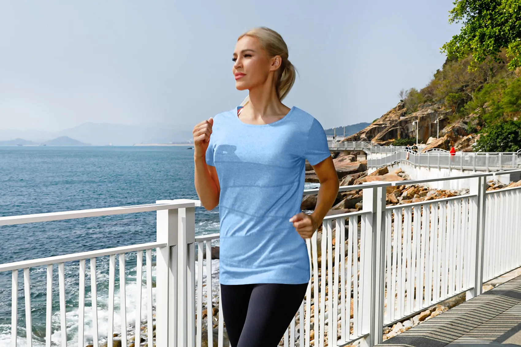 T-SHIRT Sport Femme  Manches Courtes Top de Yoga Casual Respirant