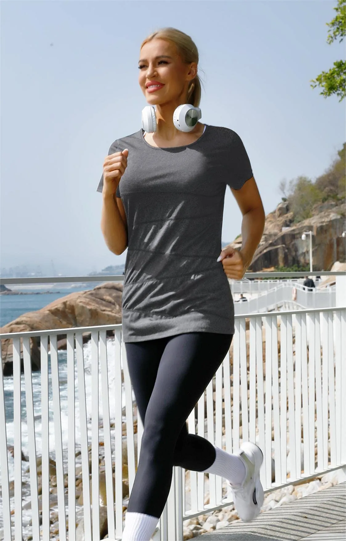 T-SHIRT Sport Femme  Manches Courtes Top de Yoga Casual Respirant