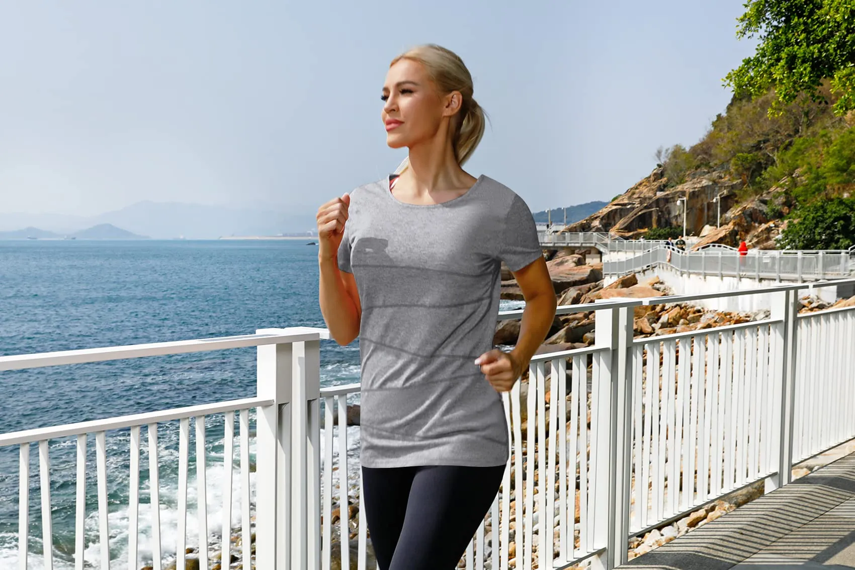 T-SHIRT Sport Femme  Manches Courtes Top de Yoga Casual Respirant