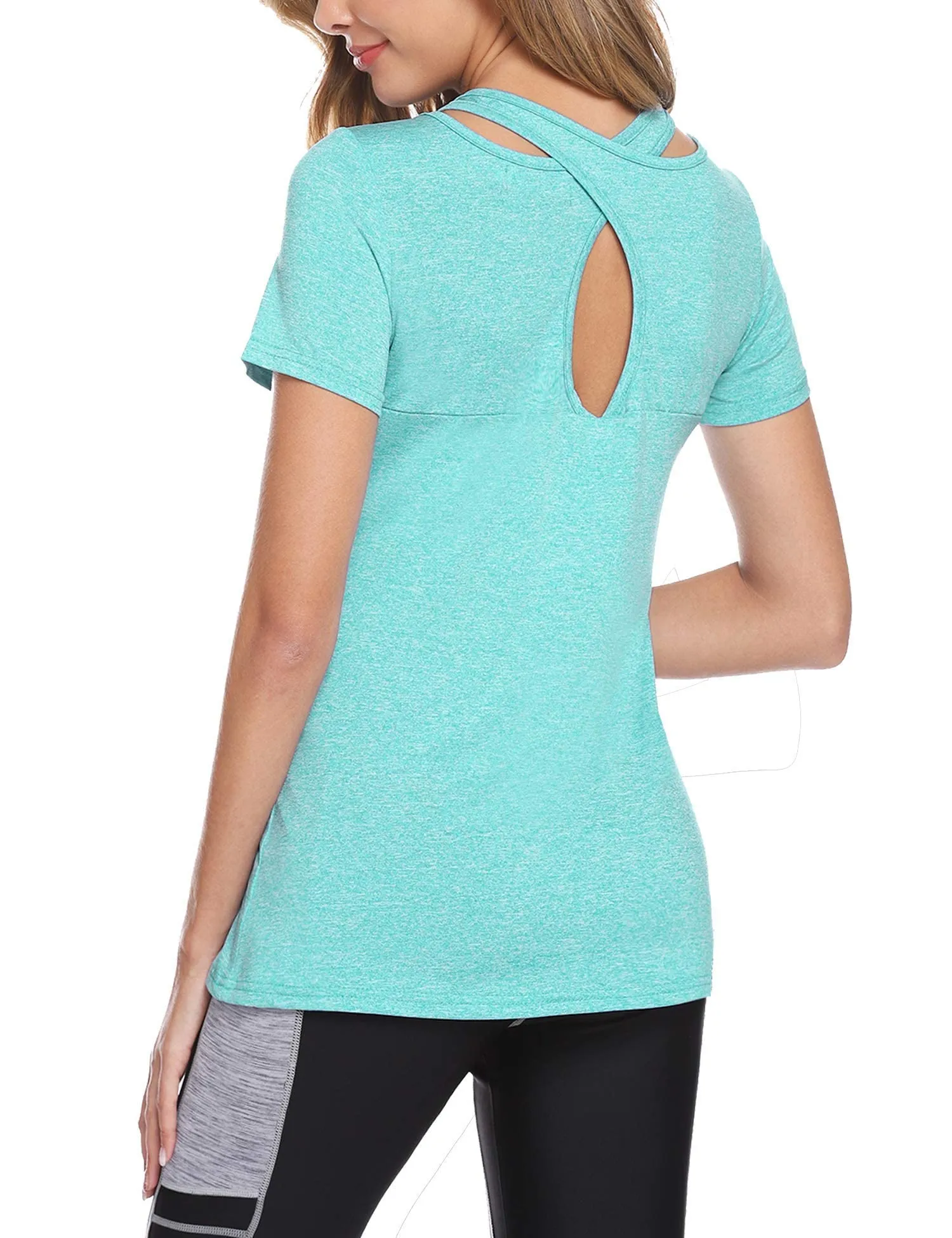 T-SHIRT Sport Femme  Manches Courtes Top de Yoga Casual Respirant