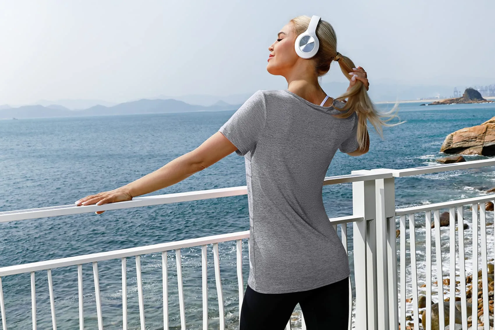 T-SHIRT Sport Femme  Manches Courtes Top de Yoga Casual Respirant