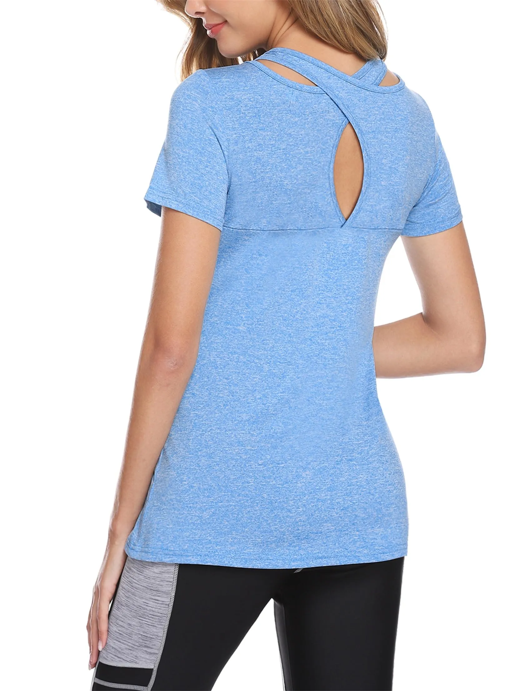T-SHIRT Sport Femme  Manches Courtes Top de Yoga Casual Respirant