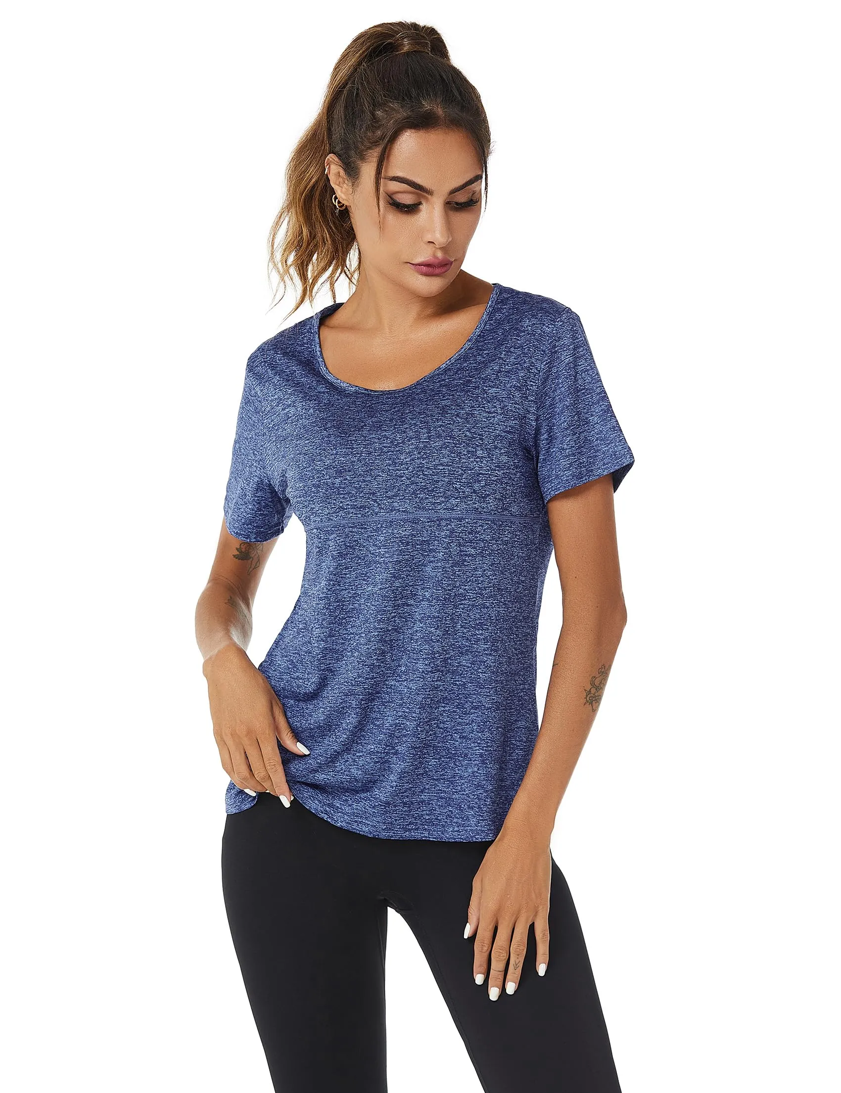 T-SHIRT Sport Femme  Manches Courtes Top de Yoga Casual Respirant