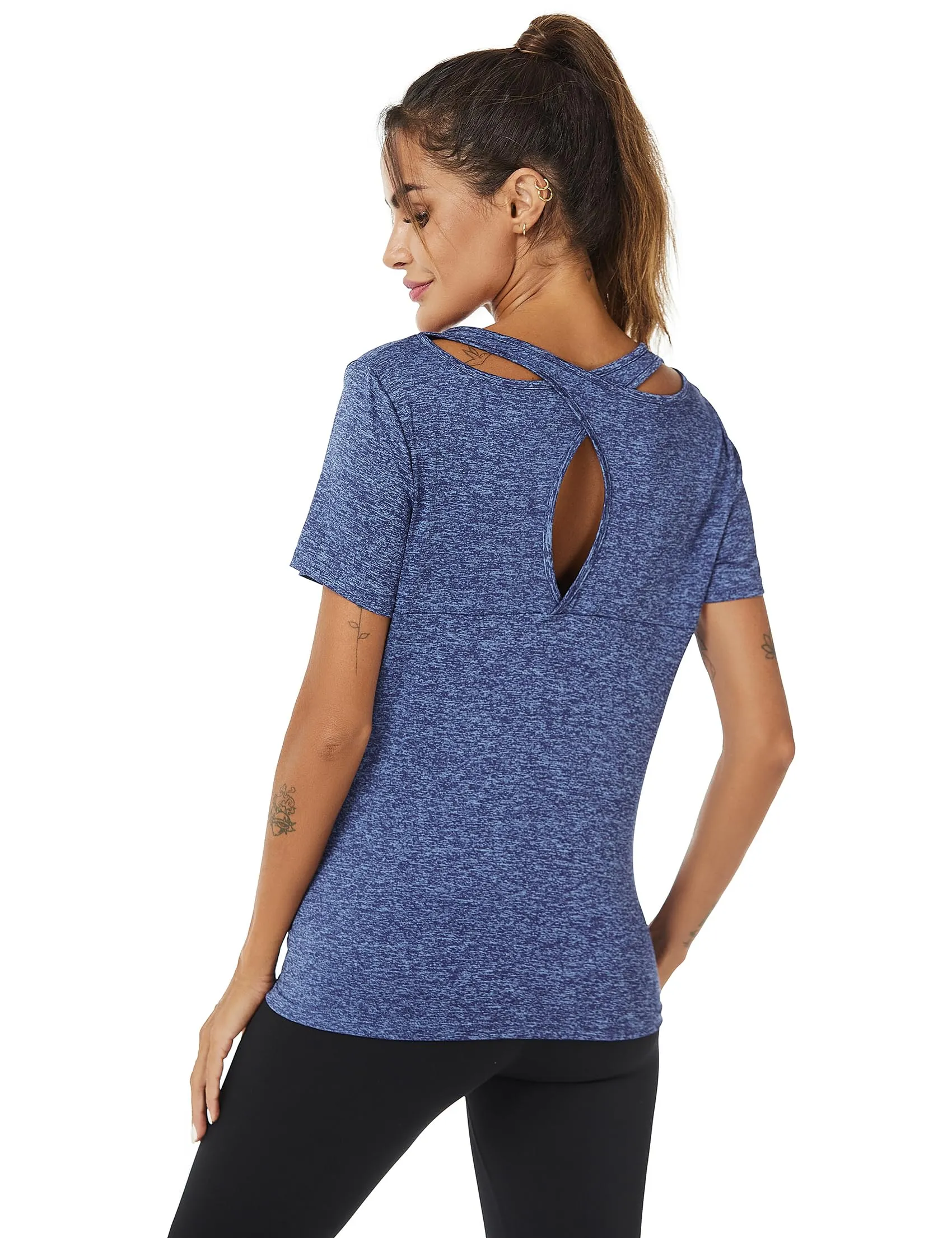T-SHIRT Sport Femme  Manches Courtes Top de Yoga Casual Respirant
