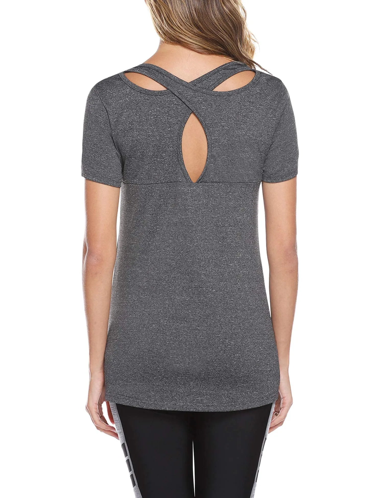 T-SHIRT Sport Femme  Manches Courtes Top de Yoga Casual Respirant