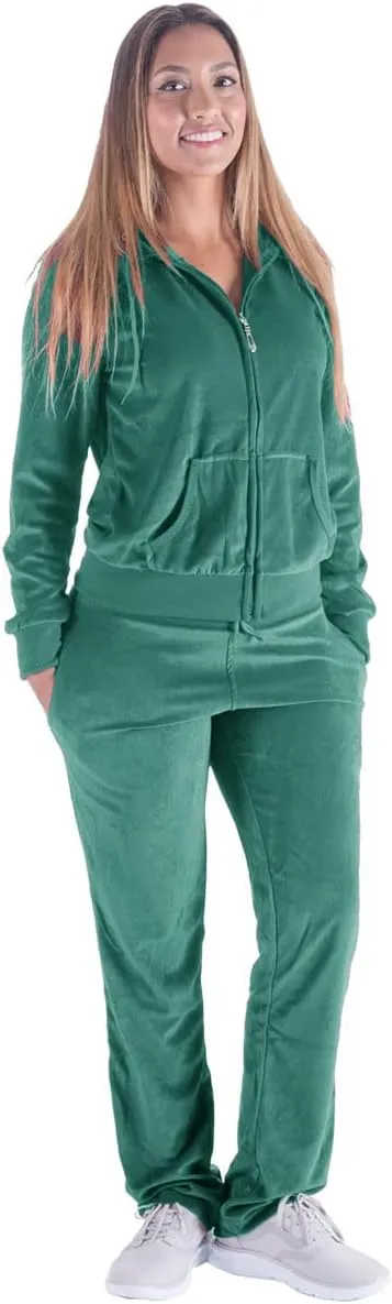 TanBridge Women's 2 Piece Solid Velvet Tracksuit Set Full Zip-up Hooded Sweatshirts & Pants Set