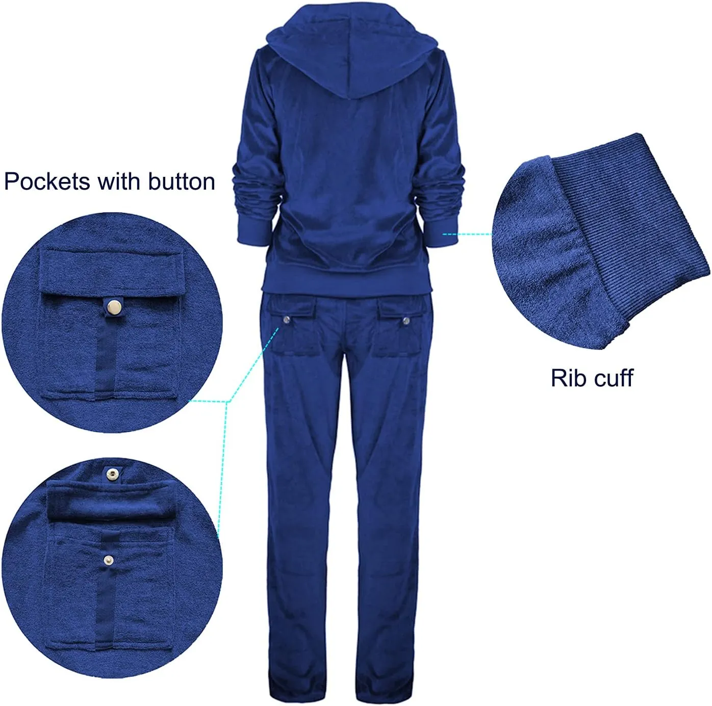 TanBridge Women's 2 Piece Solid Velvet Tracksuit Set Full Zip-up Hooded Sweatshirts & Pants Set