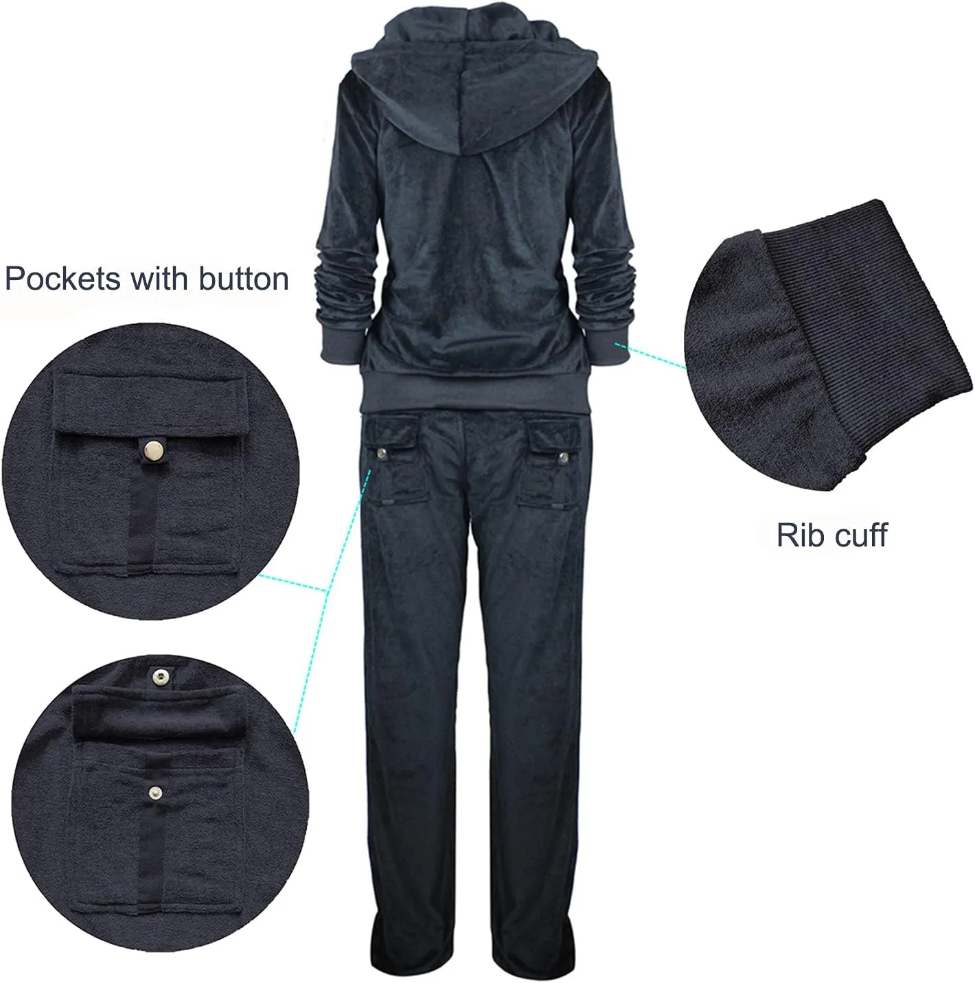 TanBridge Women's 2 Piece Solid Velvet Tracksuit Set Full Zip-up Hooded Sweatshirts & Pants Set