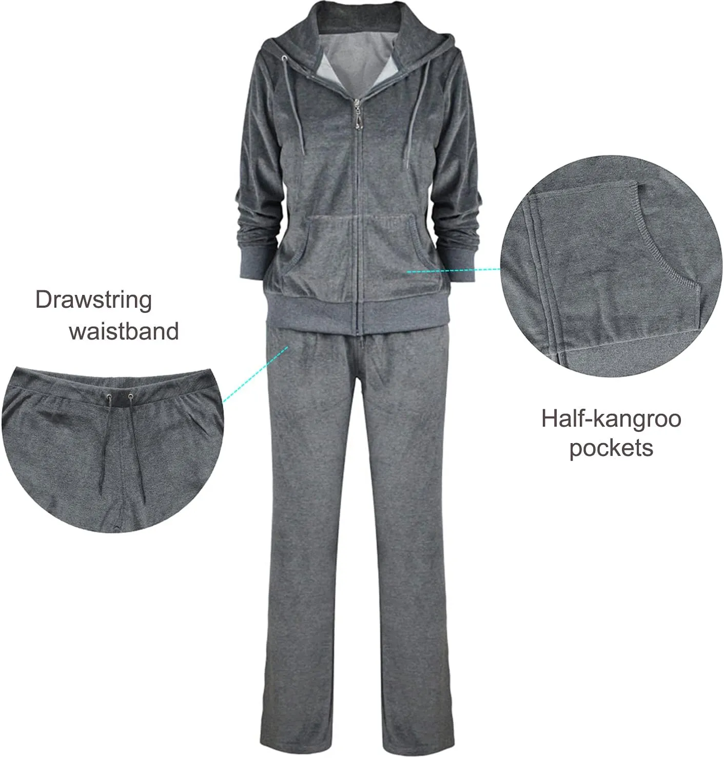 TanBridge Women's 2 Piece Solid Velvet Tracksuit Set Full Zip-up Hooded Sweatshirts & Pants Set