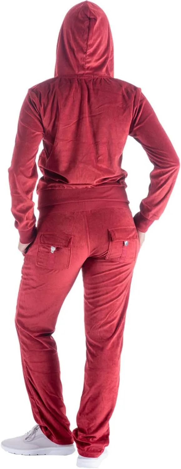 TanBridge Women's 2 Piece Solid Velvet Tracksuit Set Full Zip-up Hooded Sweatshirts & Pants Set
