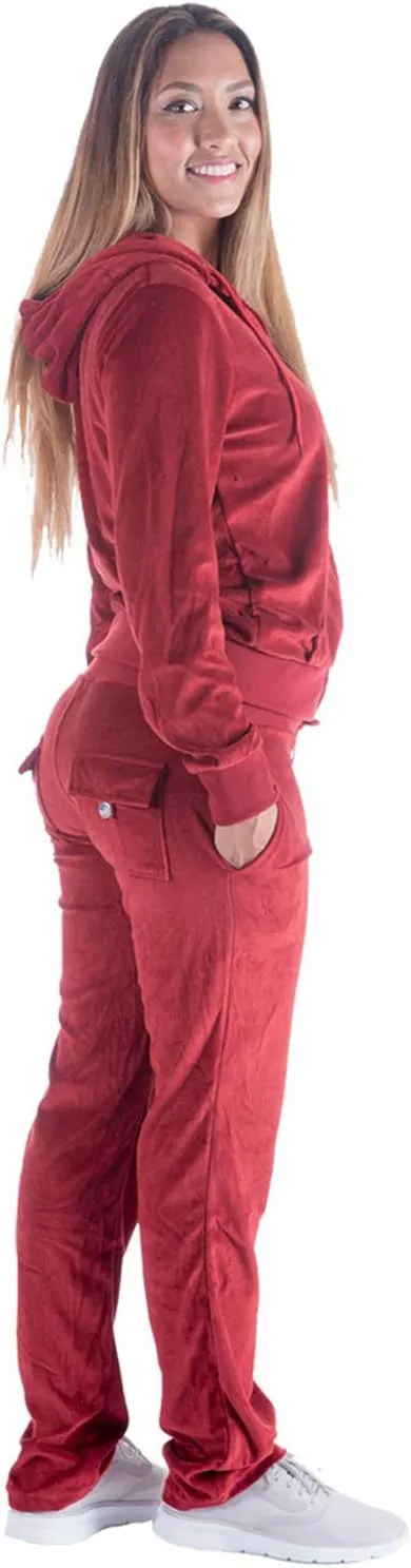 TanBridge Women's 2 Piece Solid Velvet Tracksuit Set Full Zip-up Hooded Sweatshirts & Pants Set