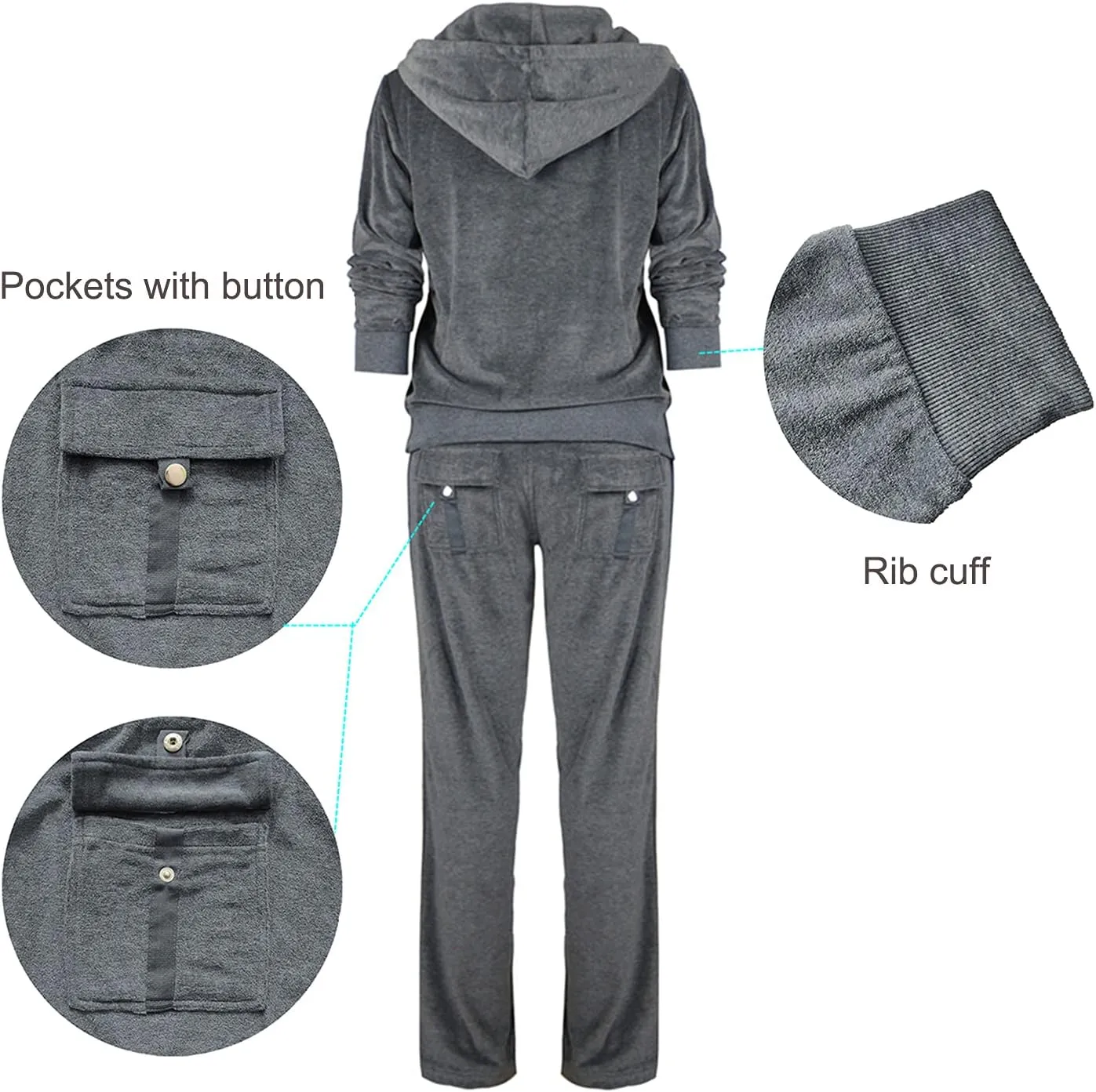 TanBridge Women's 2 Piece Solid Velvet Tracksuit Set Full Zip-up Hooded Sweatshirts & Pants Set