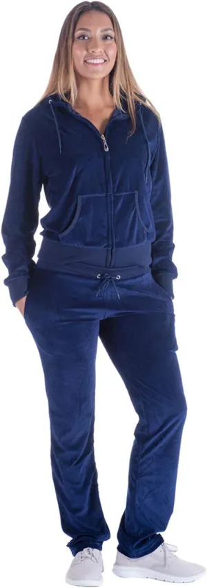 TanBridge Women's 2 Piece Solid Velvet Tracksuit Set Full Zip-up Hooded Sweatshirts & Pants Set