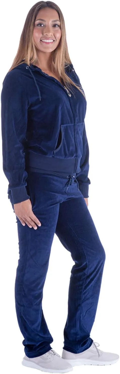 TanBridge Women's 2 Piece Solid Velvet Tracksuit Set Full Zip-up Hooded Sweatshirts & Pants Set