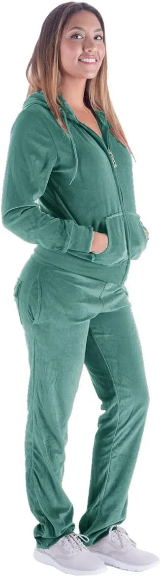TanBridge Women's 2 Piece Solid Velvet Tracksuit Set Full Zip-up Hooded Sweatshirts & Pants Set