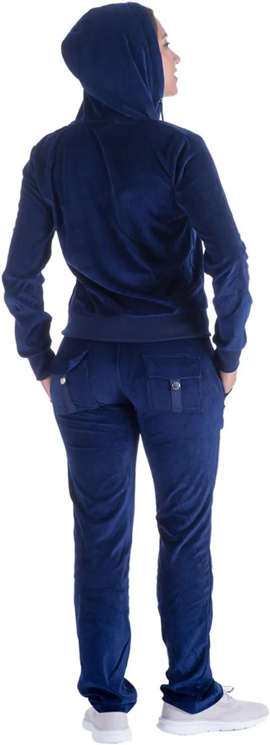 TanBridge Women's 2 Piece Solid Velvet Tracksuit Set Full Zip-up Hooded Sweatshirts & Pants Set