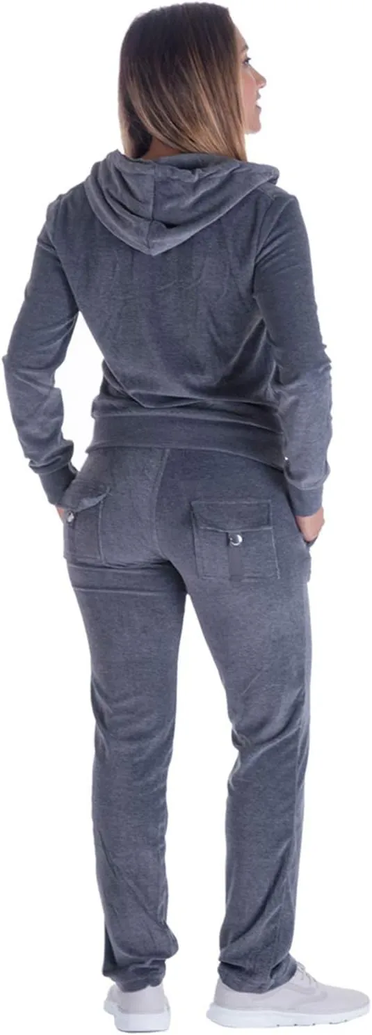 TanBridge Women's 2 Piece Solid Velvet Tracksuit Set Full Zip-up Hooded Sweatshirts & Pants Set