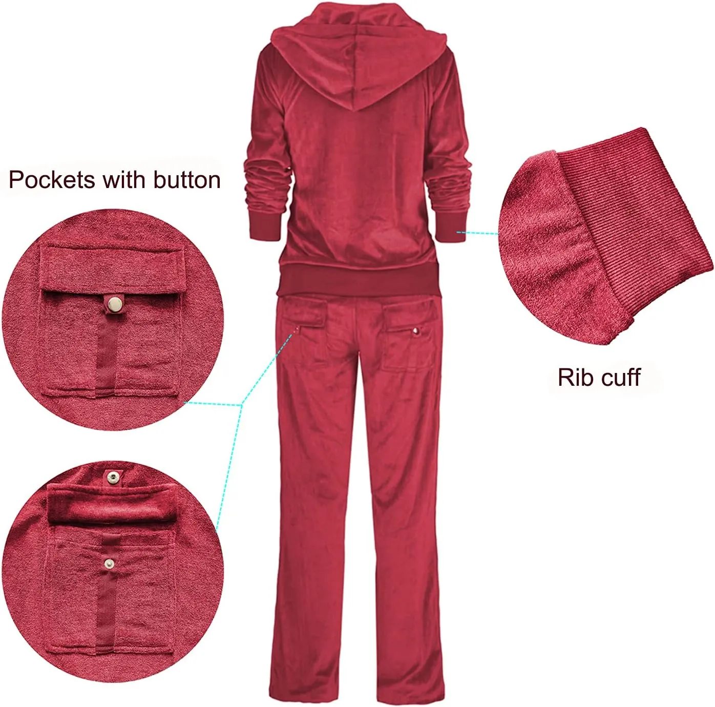 TanBridge Women's 2 Piece Solid Velvet Tracksuit Set Full Zip-up Hooded Sweatshirts & Pants Set